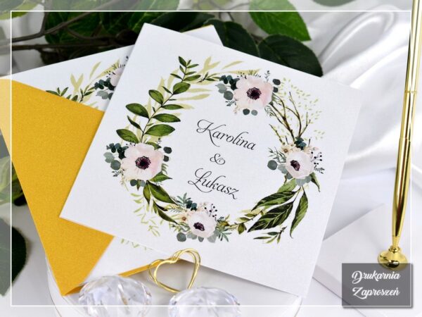 Zaproszenia ślubne CAROLINE - botaniczne zaproszenia ślubne z motywami roślinnymi - DRUKARNIA ZAPROSZEŃ