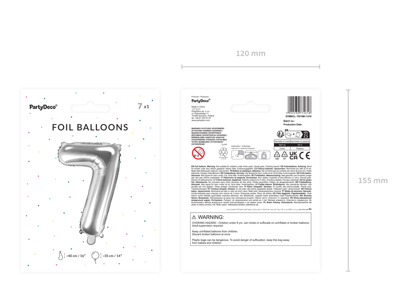 Balon foliowy Cyfra ''7'', 35cm, srebrny
