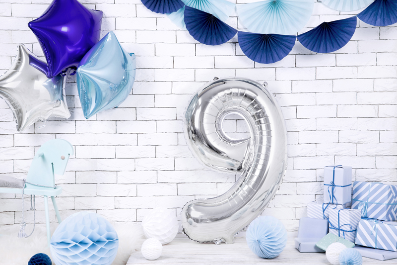 Balon foliowy Cyfra ''9'', 86cm, srebrny