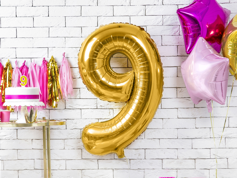Balon foliowy Cyfra ''9'', 86cm, złoty