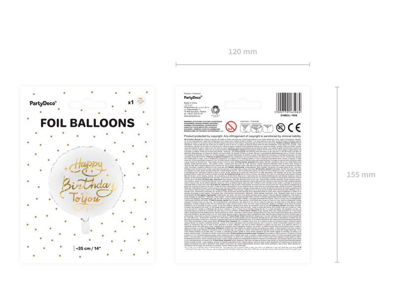 Balon foliowy Happy Birthday To You, 35cm, biały