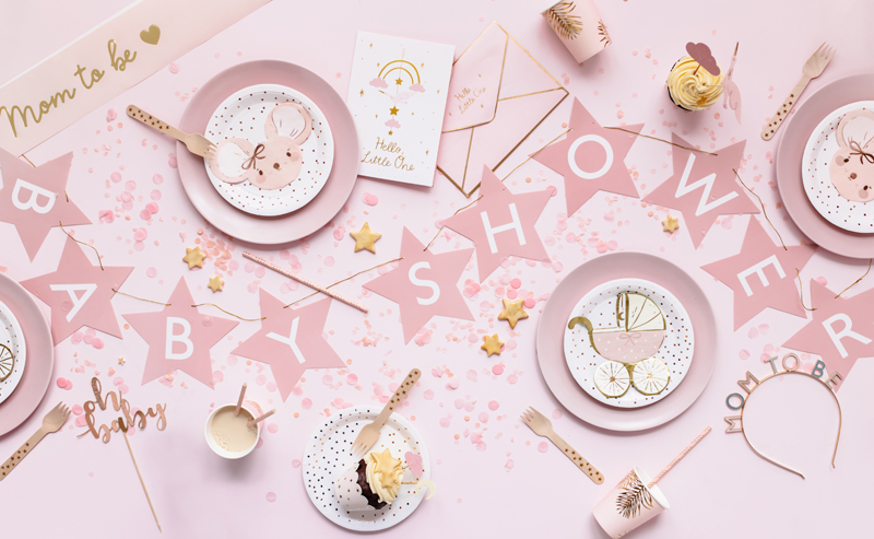 Baner Baby shower, 290x16.5 cm, jasny różowy