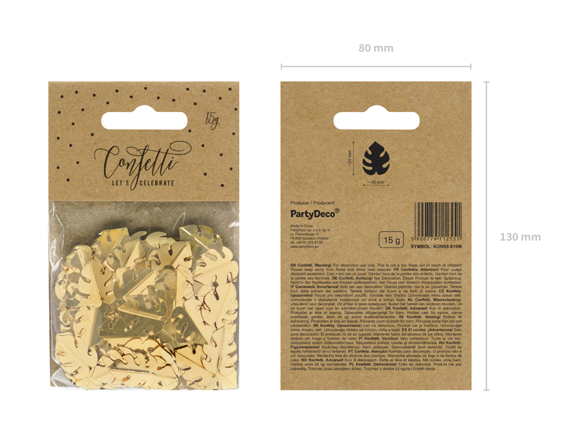 Konfetti metalizowane Liście, złoty, 15g