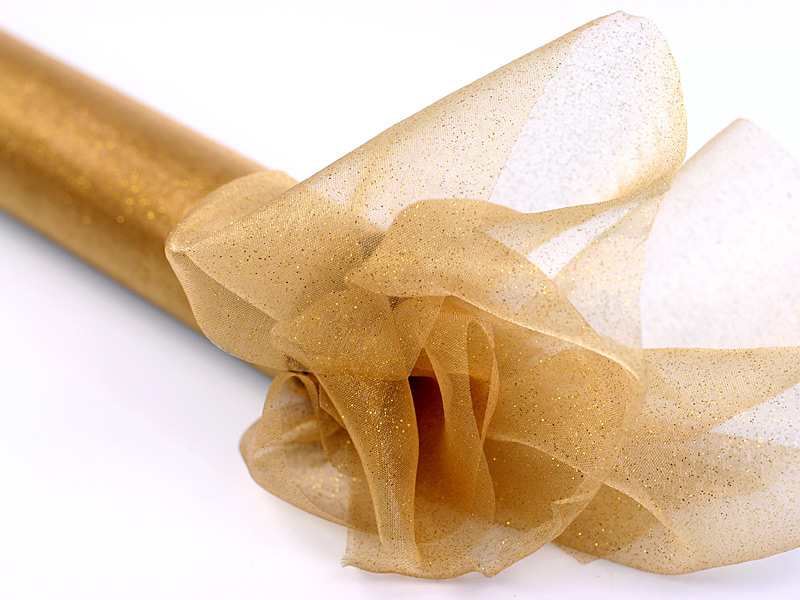 Organza Glittery, złoty, 0,36 x 9m (1 szt. / 9 mb.)
