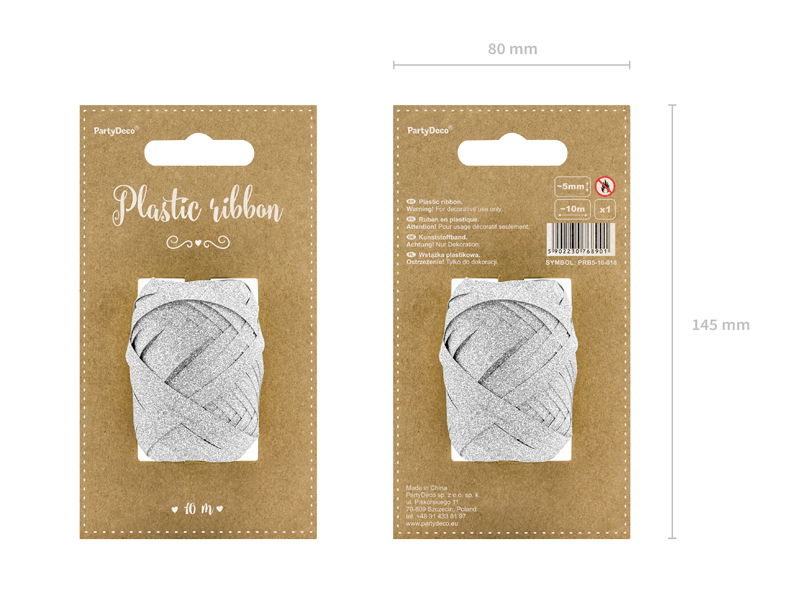 Wstążka plastikowa, srebrny, 5mm/10m