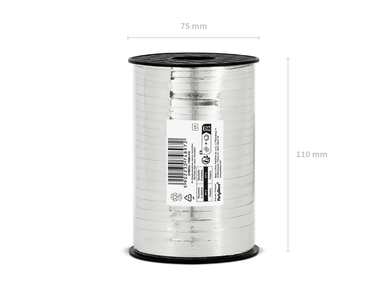 Wstążka plastikowa, srebrny, 5mm/225m