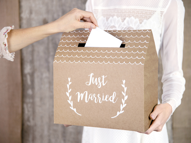 Pudełko na koperty - Just Married, kraft, 30x30,5x16,5cm