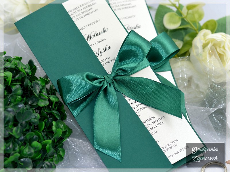 zaproszenie ślubne A'CARTE klasyczne eleganckie perłowe ze wstążką kolor do wyboru Drukarnia Zaproszeń