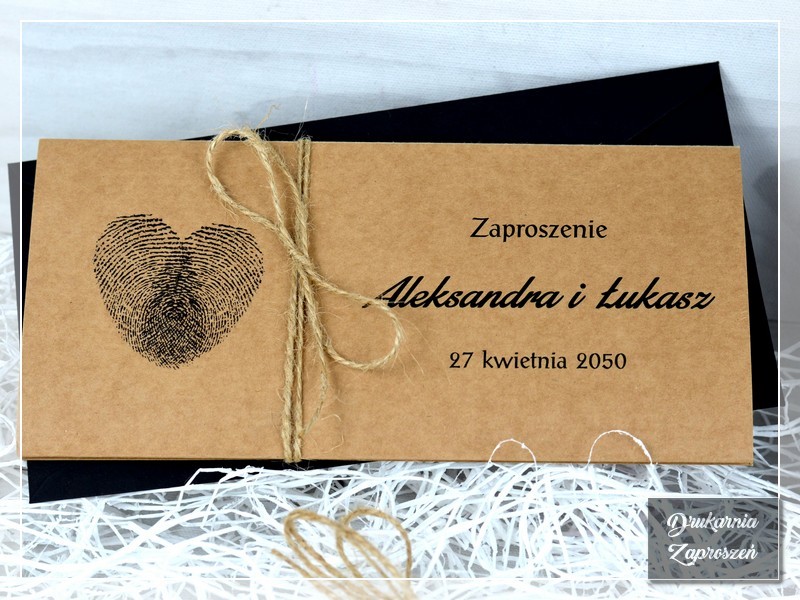 zaproszenia ślubne ARIADNA ekologiczne rustykalne ze sznurkiem Drukarnia Zaproszeń