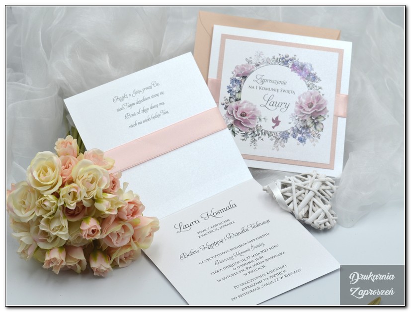 FLOWER PRESTIGE PINK - Zaproszenie na Komunię