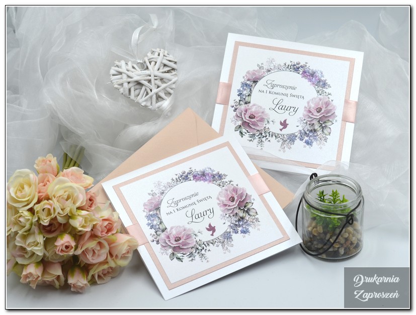 FLOWER PRESTIGE PINK - Zaproszenie na Komunię