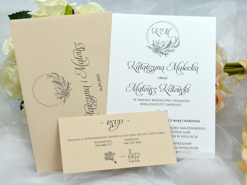 zaproszenia ślubne jednokartkowe Pastello Biszkopt z kopertą Drukarnia Zaproszeń