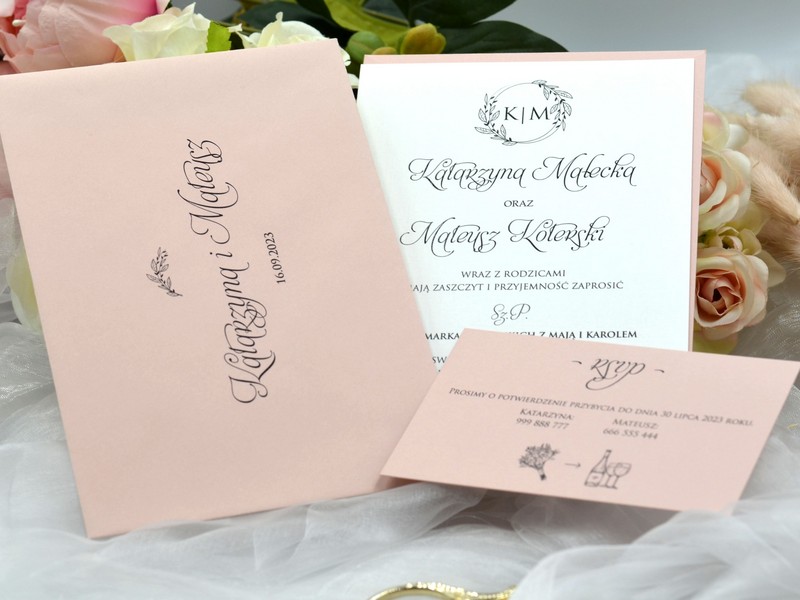 zaproszenia ślubne Pastello Cipria jednokartkowe pudrowy róż z kopertą Drukarnia Zaproszeń