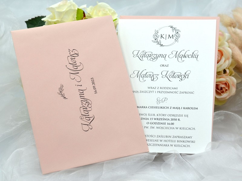zaproszenia ślubne Pastello Cipria jednokartkowe pudrowy róż z kopertą Drukarnia Zaproszeń