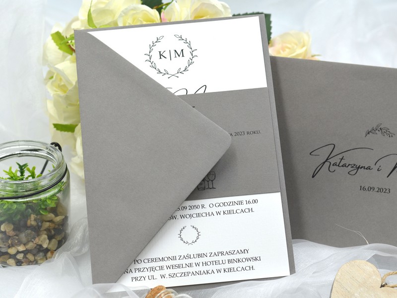 zaproszenia ślubne jednokartkowe Pastello Graphite z kopertą Drukarnia Zaproszeń