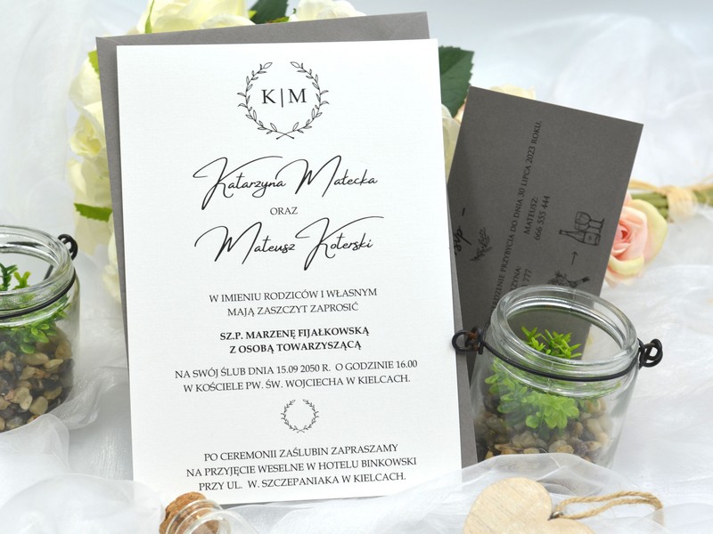zaproszenia ślubne jednokartkowe Pastello Graphite z kopertą Drukarnia Zaproszeń