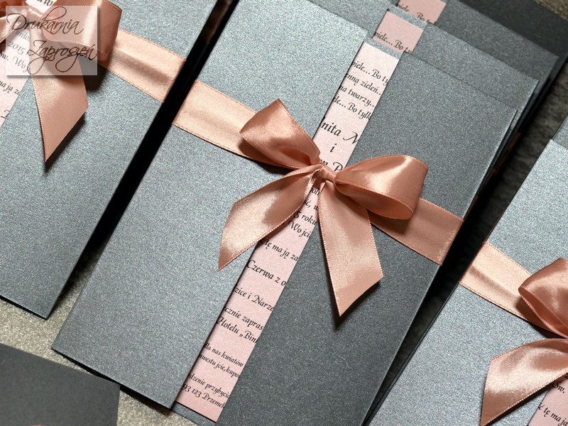 zaproszenie ślubne BACCARDI klasyczne eleganckie ze wstążką kolor do wyboru Drukarnia Zaproszeń