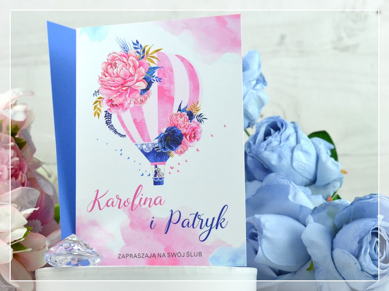 Zaproszenia ślubne BALONOVE LOVE z motywem Pary Młodej w balonie - Drukarnia Zaproszeń