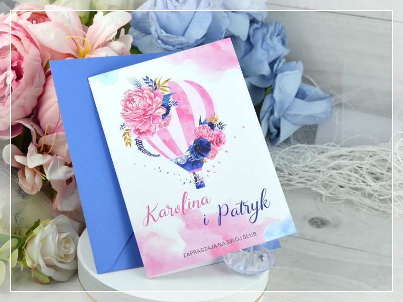 Zaproszenia ślubne BALONOVE LOVE z motywem Pary Młodej w balonie - Drukarnia Zaproszeń