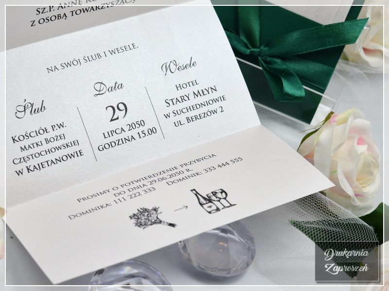 zaproszenie ślubne CASTOR klasyczne eleganckie ze wstążką kolor do wyboru Drukarnia Zaproszeń