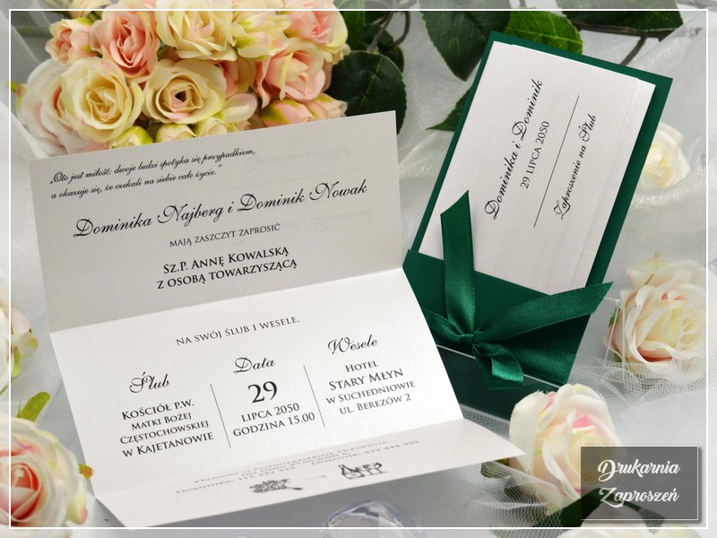 zaproszenie ślubne CASTOR klasyczne eleganckie ze wstążką kolor do wyboru Drukarnia Zaproszeń