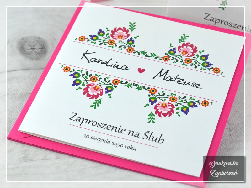 Zaproszenia ślubne FOLK 4 - ludowe, folkowe, rustykalne, DRUKARNIA ZAPROSZEŃ