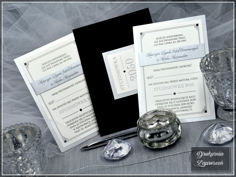 zaproszenia na studniówkę personalizowane srebrne Calipso Silver