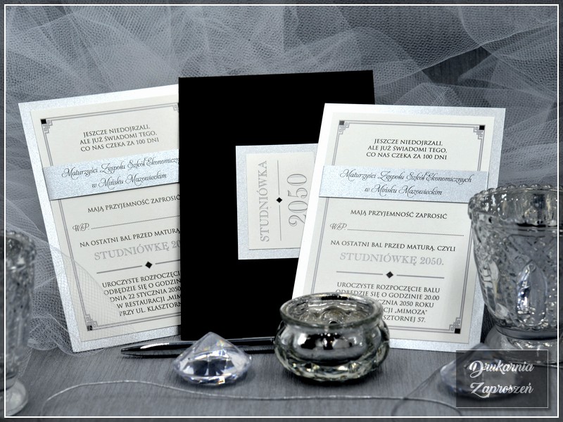 zaproszenia na studniówkę personalizowane srebrne Calipso Silver