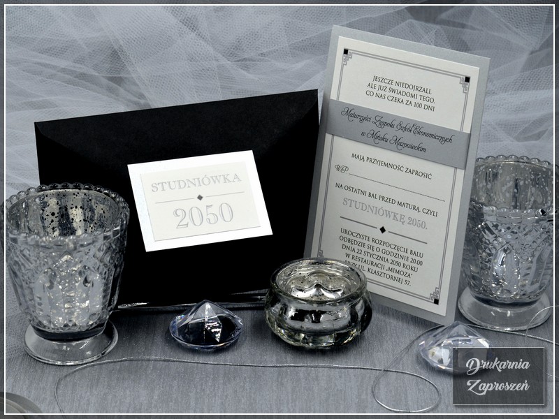 zaproszenia na studniówkę personalizowane srebrne Calipso Silver