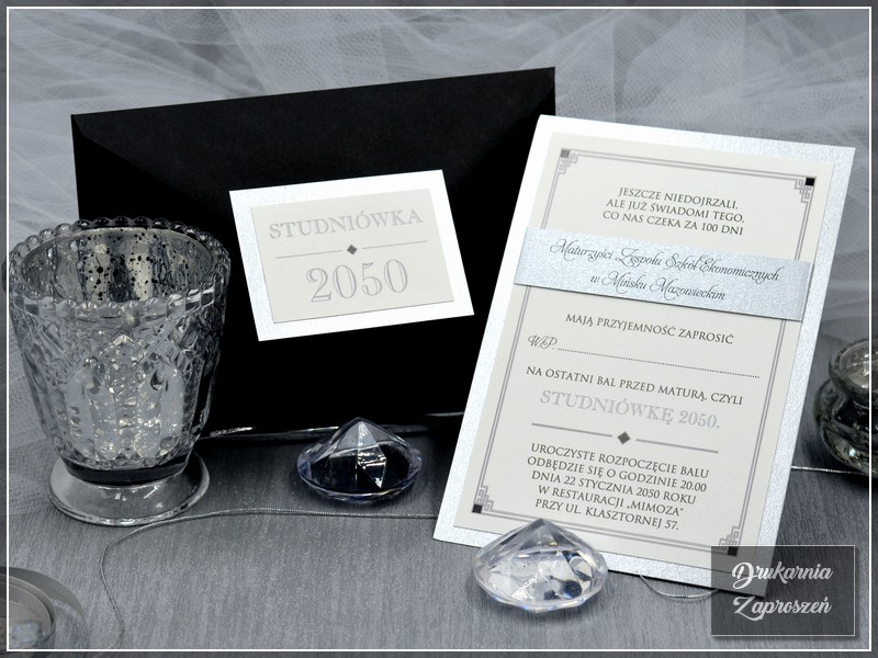 zaproszenia na studniówkę personalizowane srebrne Calipso Silver