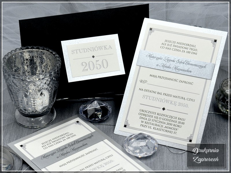 zaproszenia na studniówkę personalizowane srebrne Calipso Silver
