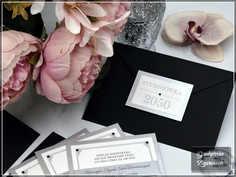 zaproszenia na studniówkę personalizowane srebrne Calipso Silver