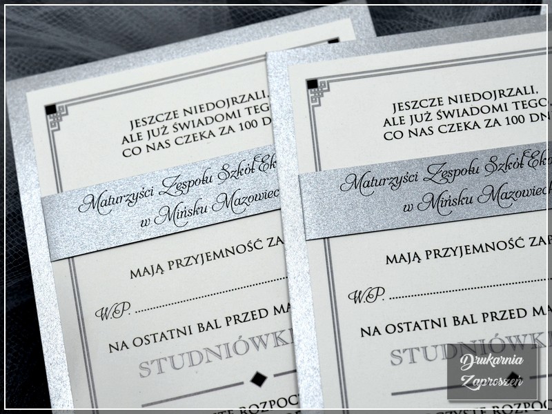 zaproszenia na studniówkę personalizowane srebrne Calipso Silver