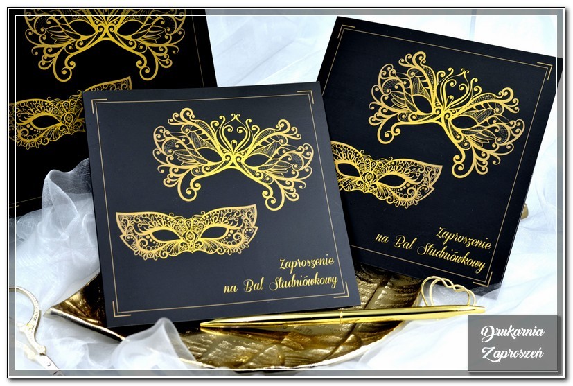 zaproszenia na studniówkę personalizowane czarno-złote CARNIVAL BLACK