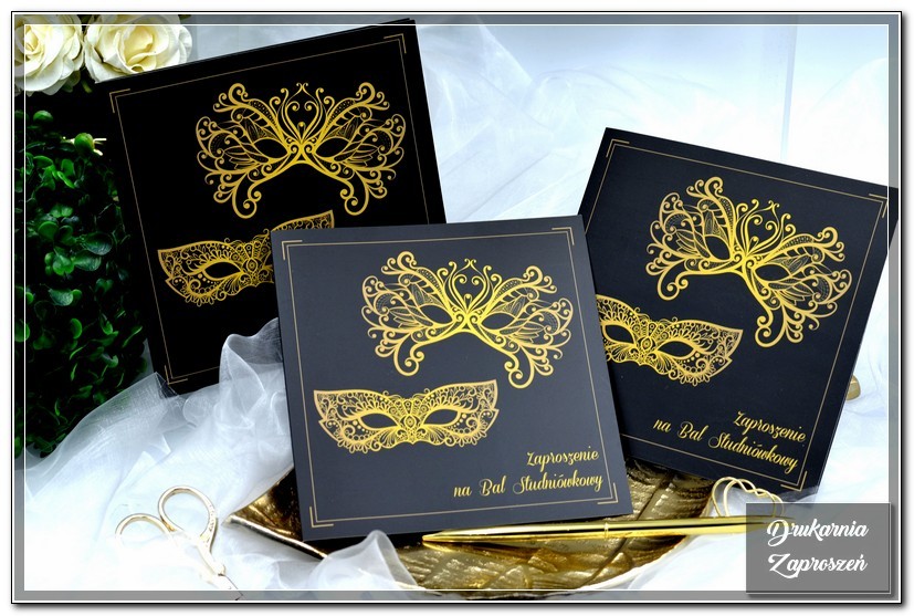 zaproszenia na studniówkę personalizowane czarno-złote CARNIVAL BLACK