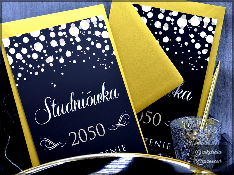 zaproszenia na studniówkę personalizowane CZARNE NIEBIESKIE DARK