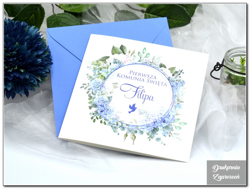 FLOWER BLUE - Zaproszenie na Komunię