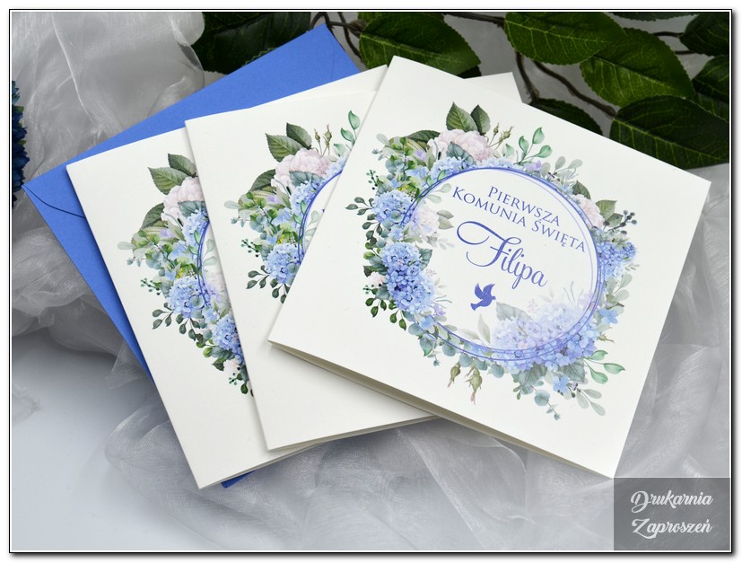FLOWER BLUE - Zaproszenie na Komunię