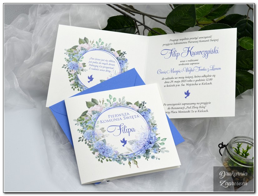 FLOWER BLUE - Zaproszenie na Komunię