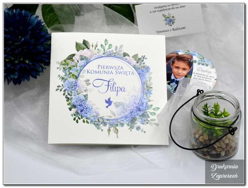 FLOWER BLUE - Zaproszenie na Komunię