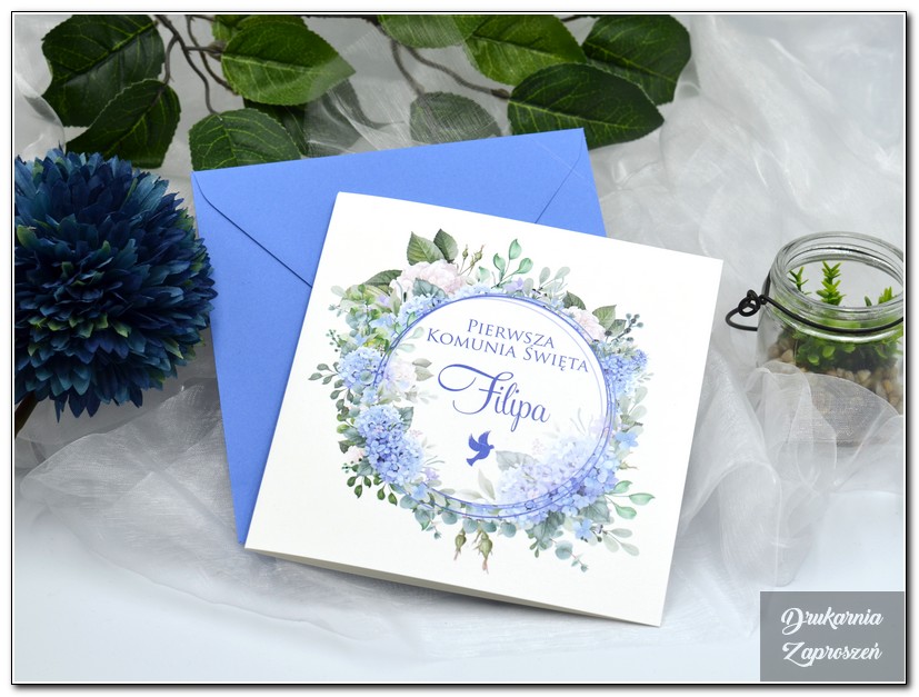 FLOWER BLUE - Zaproszenie na Komunię