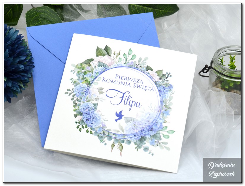 FLOWER BLUE - Zaproszenie na Komunię