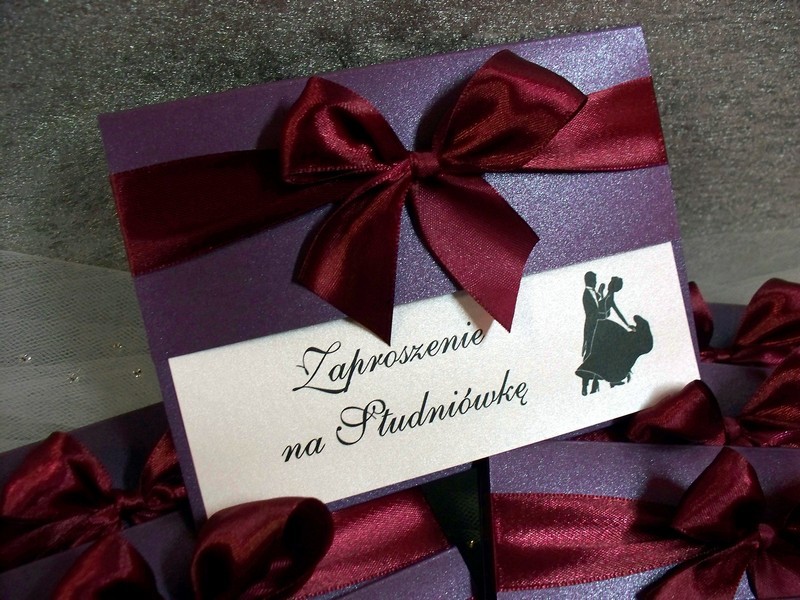 zaproszenia na studniówkę klasyczne personalizowane perłowe ze wstążką FRANCESCO
