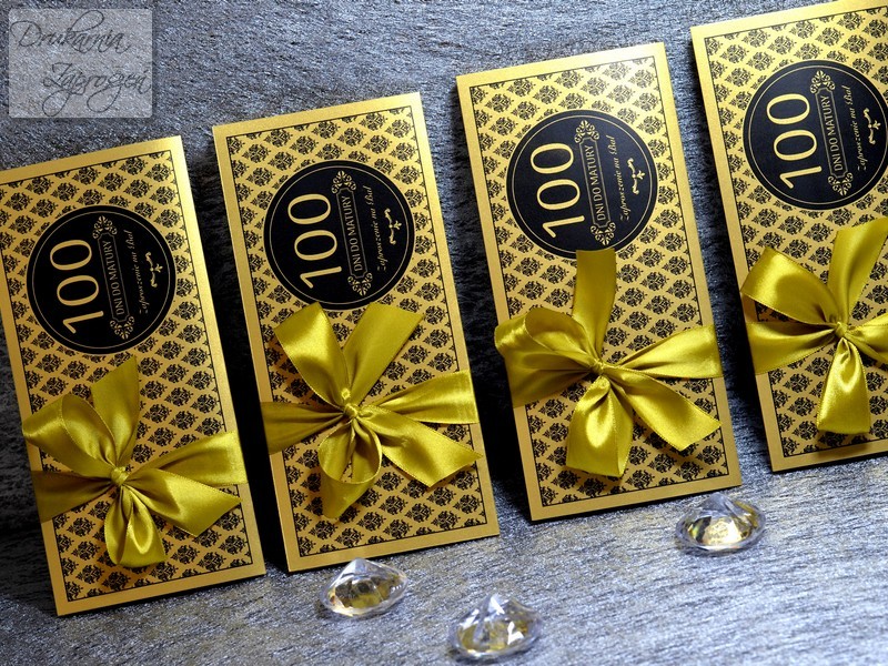 zaproszenia na studniówkę personalizowane perłowe złote ze wstążką GLAMOUR GOLD
