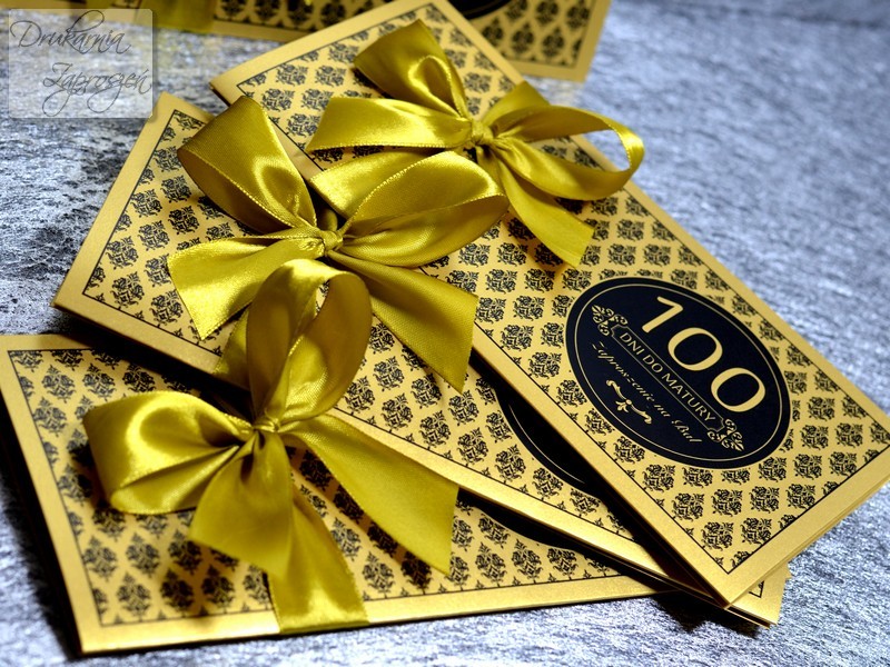 zaproszenia na studniówkę personalizowane perłowe złote ze wstążką GLAMOUR GOLD