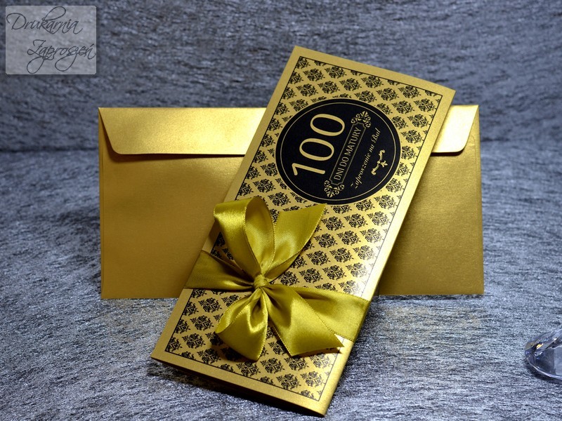 zaproszenia na studniówkę personalizowane perłowe złote ze wstążką GLAMOUR GOLD
