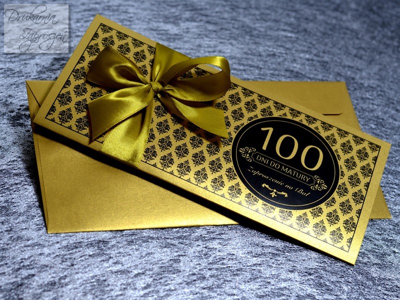 zaproszenia na studniówkę personalizowane perłowe złote ze wstążką GLAMOUR GOLD