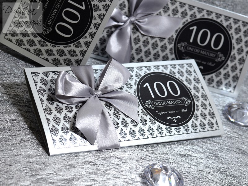 zaproszenia na studniówkę personalizowane perłowe srebrne ze wstążką GLAMOUR SILVER
