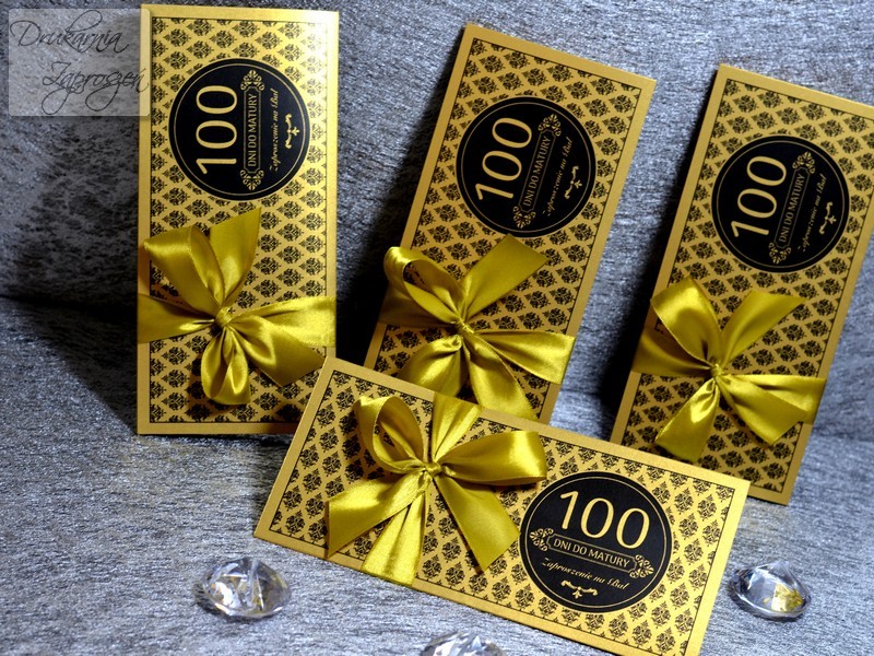 zaproszenia na studniówkę personalizowane perłowe złote ze wstążką GLAMOUR GOLD