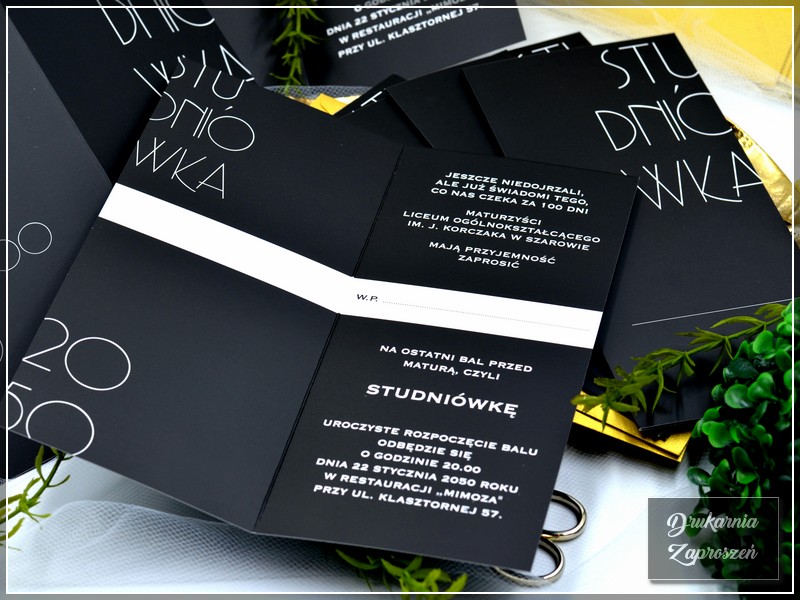 zaproszenia na studniówkę personalizowane nowoczesne czarne NUVO